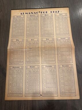 Almanac for 1947 Vintage Wall Calendar Print - Blue & Sepia